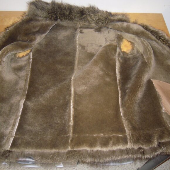 Sawyer California Sheep Shearling Coat Jacket Brown Fox Fur Leather Vest Size 12 - Picture 5 of 6